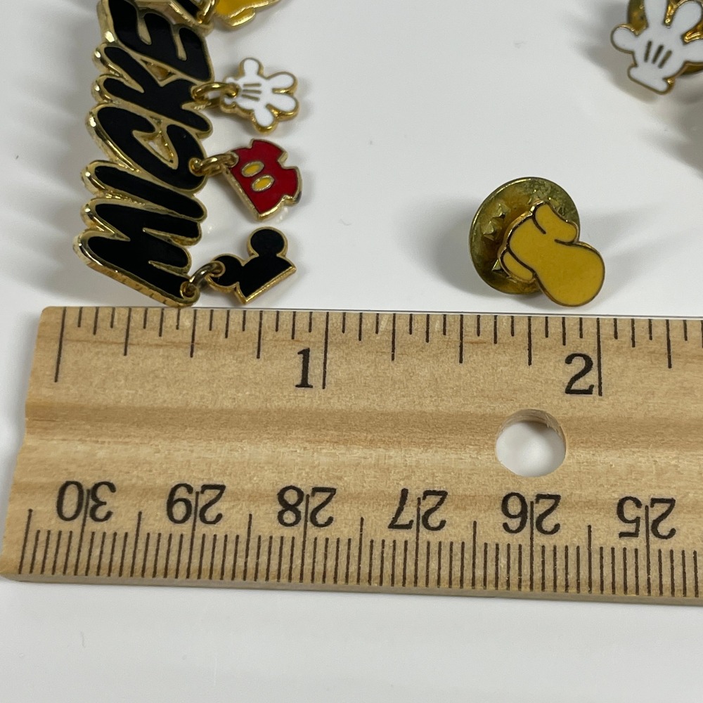 Disney Mickey Mouse Enamel Pin Set Vintage Gold Tone Dangle Name 5pc OS - Picture 6 of 6